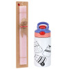 Easter Set, Children's thermal stainless steel water bottle with safety straw, pink/purple (350ml) & Easter scented flat candle (30cm) (PINK)