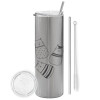 Eco friendly stainless steel Silver tumbler 600ml, with metal straw & cleaning brush