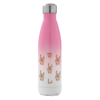 Rock hands, Metal mug thermos Pink/White (Stainless steel), double wall, 500ml