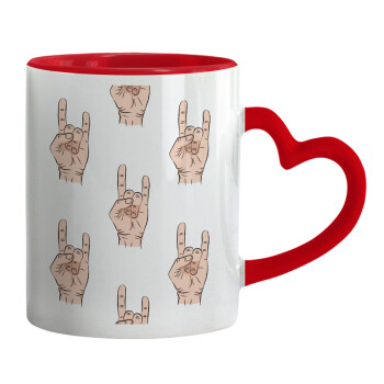 Rock hands, Mug heart red handle, ceramic, 330ml