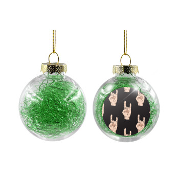 Rock hands, Transparent Christmas tree ball ornament with green filling 8cm