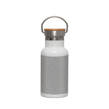 Doodle Maze, Metallic thermos (Stainless steel) White with wooden lid (bamboo), double-walled, 350ml