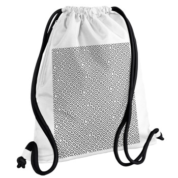 Doodle Maze, Τσάντα πλάτης πουγκί GYMBAG λευκή, με τσέπη (40x48cm) & χονδρά κορδόνια