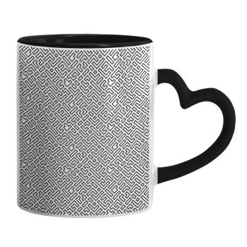 Doodle Maze, Mug heart black handle, ceramic, 330ml