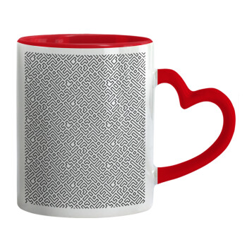 Doodle Maze, Mug heart red handle, ceramic, 330ml