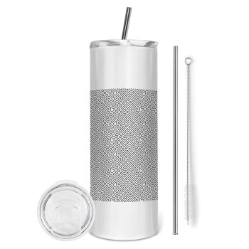 Doodle Maze, Eco friendly ποτήρι θερμό (tumbler) από ανοξείδωτο ατσάλι 600ml, με μεταλλικό καλαμάκι & βούρτσα καθαρισμού