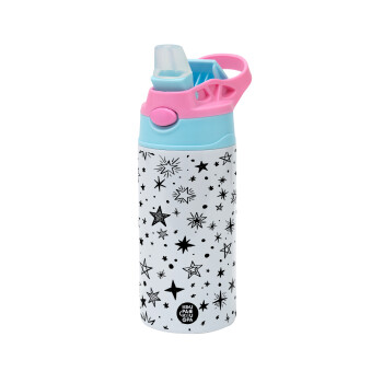 Doodle Stars, Children's hot water bottle, stainless steel, with safety straw, Pink/BlueCiel (360ml) BPA FREE