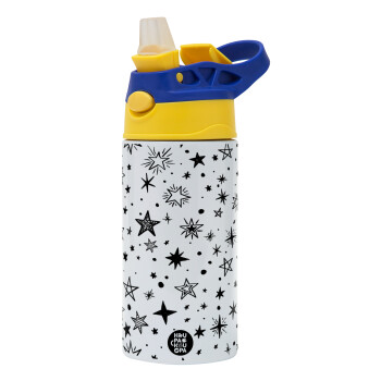 Doodle Stars, Children's hot water bottle, stainless steel, with safety straw, green, blue (360ml) BPA FREE