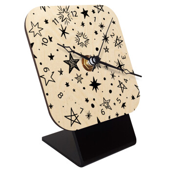 Doodle Stars, Επιτραπέζιο ρολόι σε φυσικό ξύλο (10cm)