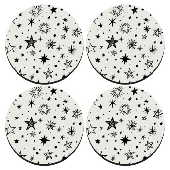 Doodle Stars, SET of 4 round wooden coasters (9cm)