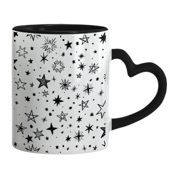 Doodle Stars, Mug heart black handle, ceramic, 330ml