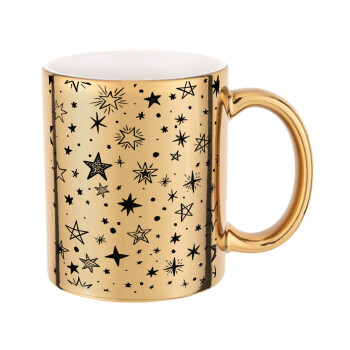 Doodle Stars, Mug ceramic, gold mirror, 330ml