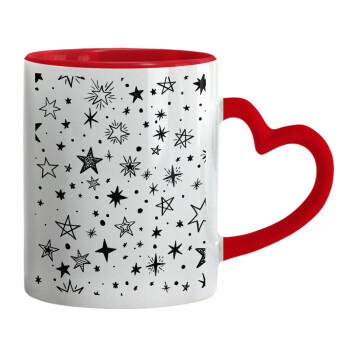 Doodle Stars, Mug heart red handle, ceramic, 330ml