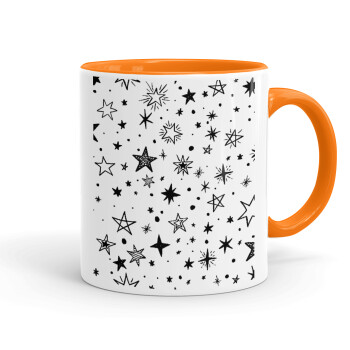 Doodle Stars, Mug colored orange, ceramic, 330ml