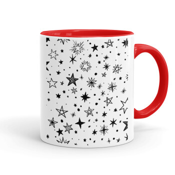 Doodle Stars, Mug colored red, ceramic, 330ml