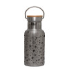 Stainless steel metallic thermos flask, silver with a bamboo lid, double-walled, 350ml.