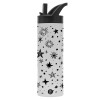 Metallic thermos bottle with straw & handle, stainless steel (Stainless steel 304), double-walled, 600ml.