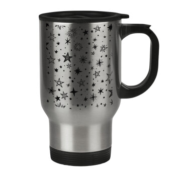 Doodle Stars, Stainless steel travel mug with lid, double wall 450ml