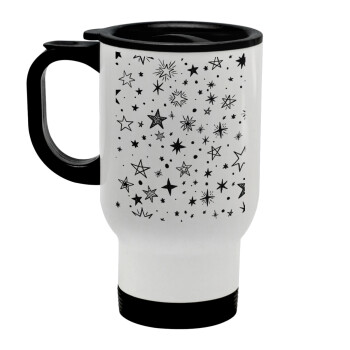 Doodle Stars, Stainless steel travel mug with lid, double wall white 450ml