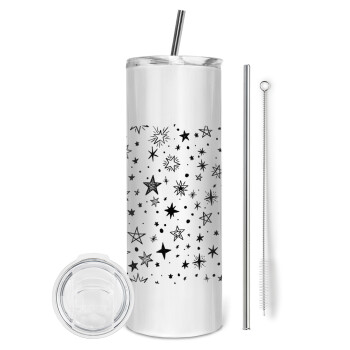Doodle Stars, Eco friendly stainless steel tumbler 600ml, with metal straw & cleaning brush
