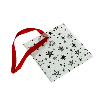 Doodle Stars, Christmas ornament, glass square ornament 9x9cm