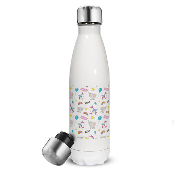 Happy Clouds Doodle, Metal mug thermos White (Stainless steel), double wall, 500ml