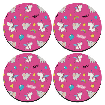 Happy Clouds Doodle, SET of 4 round wooden coasters (9cm)