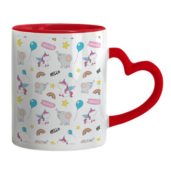 Happy Clouds Doodle, Mug heart red handle, ceramic, 330ml