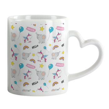 Happy Clouds Doodle, Mug heart handle, ceramic, 330ml