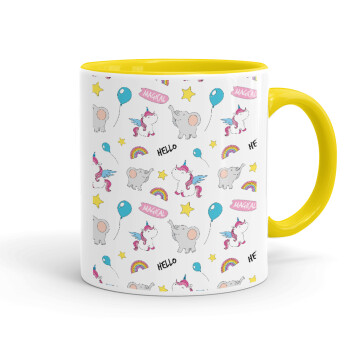 Happy Clouds Doodle, Mug colored yellow, ceramic, 330ml