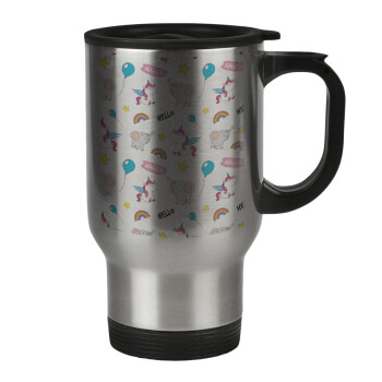 Happy Clouds Doodle, Stainless steel travel mug with lid, double wall 450ml