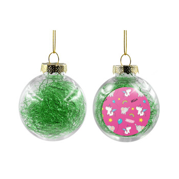 Happy Clouds Doodle, Transparent Christmas tree ball ornament with green filling 8cm