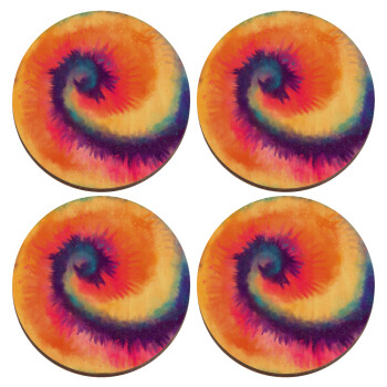 Tie Dye, ΣΕΤ x4 Σουβέρ ξύλινα στρογγυλά plywood (9cm)