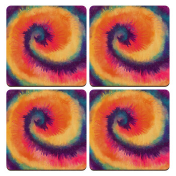 Tie Dye, ΣΕΤ x4 Σουβέρ ξύλινα τετράγωνα plywood (9cm)