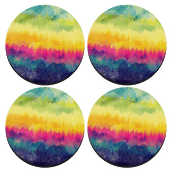 Tie Dye Hor, ΣΕΤ 4 Σουβέρ ξύλινα στρογγυλά (9cm)