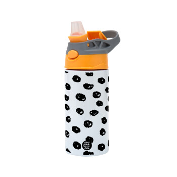 Doodle Dots, Children's hot water bottle, stainless steel, with safety straw, Orange/Grey (360ml) BPA-FREE