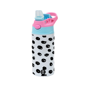 Doodle Dots, Children's hot water bottle, stainless steel, with safety straw, Pink/BlueCiel (360ml) BPA FREE