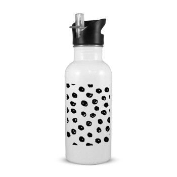 Doodle Dots, Παγούρι νερού Λευκό με καλαμάκι, ανοξείδωτο ατσάλι 600ml