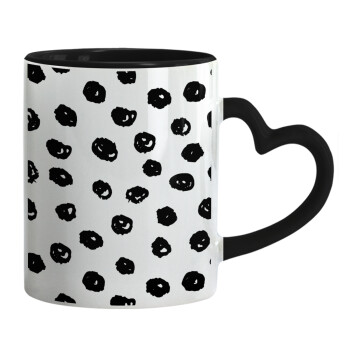 Doodle Dots, Mug heart black handle, ceramic, 330ml