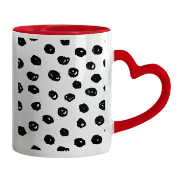 Doodle Dots, Mug heart red handle, ceramic, 330ml