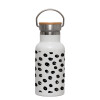 Metallic thermos (Stainless steel) White with wooden lid (bamboo), double-walled, 350ml