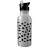 Water bottle Silver with straw, stainless steel 600ml