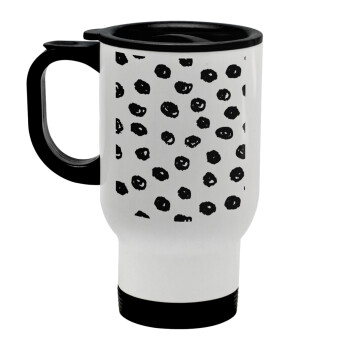 Doodle Dots, Stainless steel travel mug with lid, double wall white 450ml