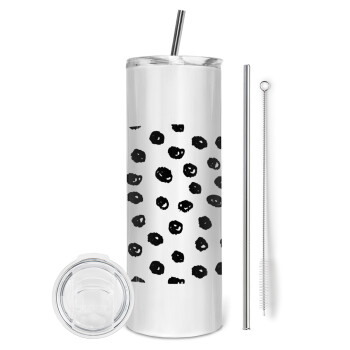 Doodle Dots, Tumbler ποτήρι θερμό από ανοξείδωτο ατσάλι 600ml, με μεταλλικό καλαμάκι & βούρτσα καθαρισμού