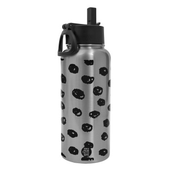 Doodle Dots, Metal mug thermo Silver with Straw and Spout Lid (Stainless steel), double wall, 950ml