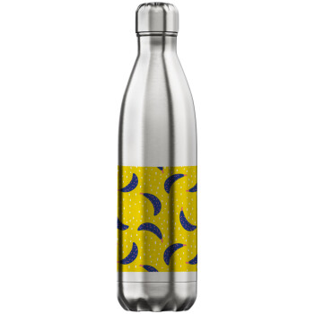 Yellow seamless with blue bananas, Μεταλλικό παγούρι θερμός Inox (Stainless steel), διπλού τοιχώματος, 750ml