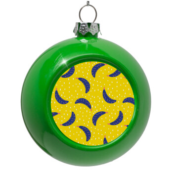 Yellow seamless with blue bananas, Green Christmas tree ornament bauble 8cm