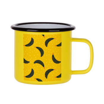 Yellow seamless with blue bananas, Metallic enamel MATT Yellow cup 360ml