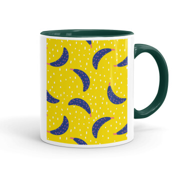 Yellow seamless with blue bananas, Mug colored green, ceramic, 330ml