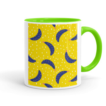 Yellow seamless with blue bananas, Mug colored light green, ceramic, 330ml